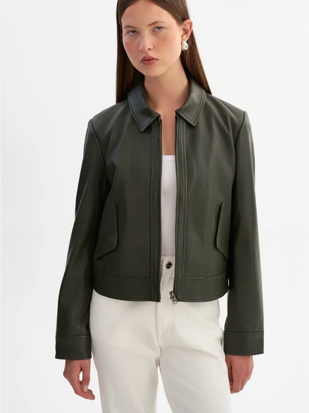 NWT LAMARQUE Tess Leather Jacket Small Dark Olive